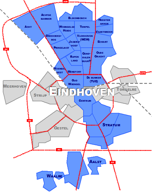 Werkgebieden van verloskundigen in Eindhoven